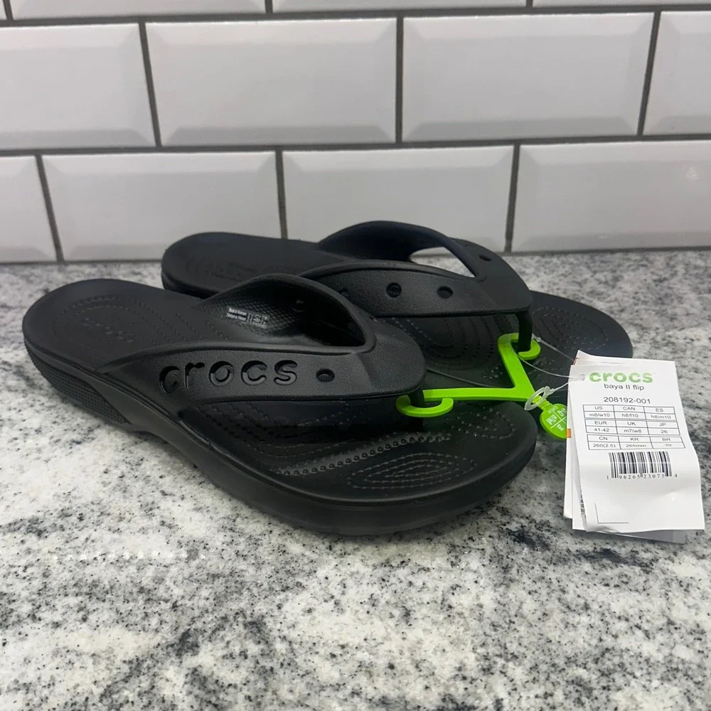 Crocs Womens 10 Baya II Flip Black Athletic Comfort Sandals 208192-001 Sporty‎